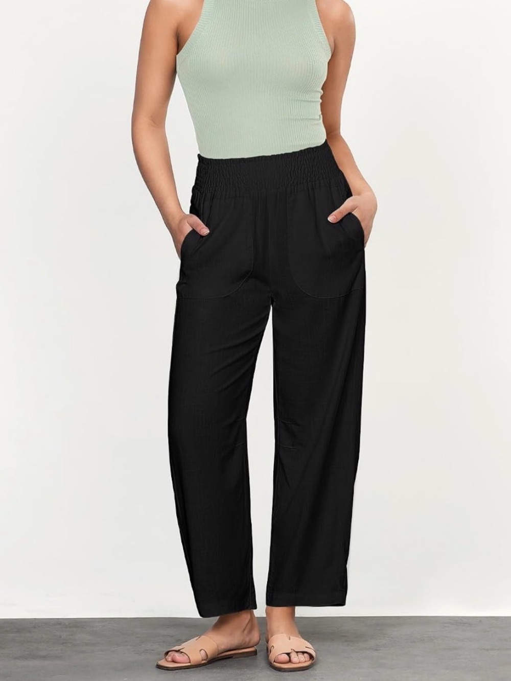 Linen blend barrel ankle pants